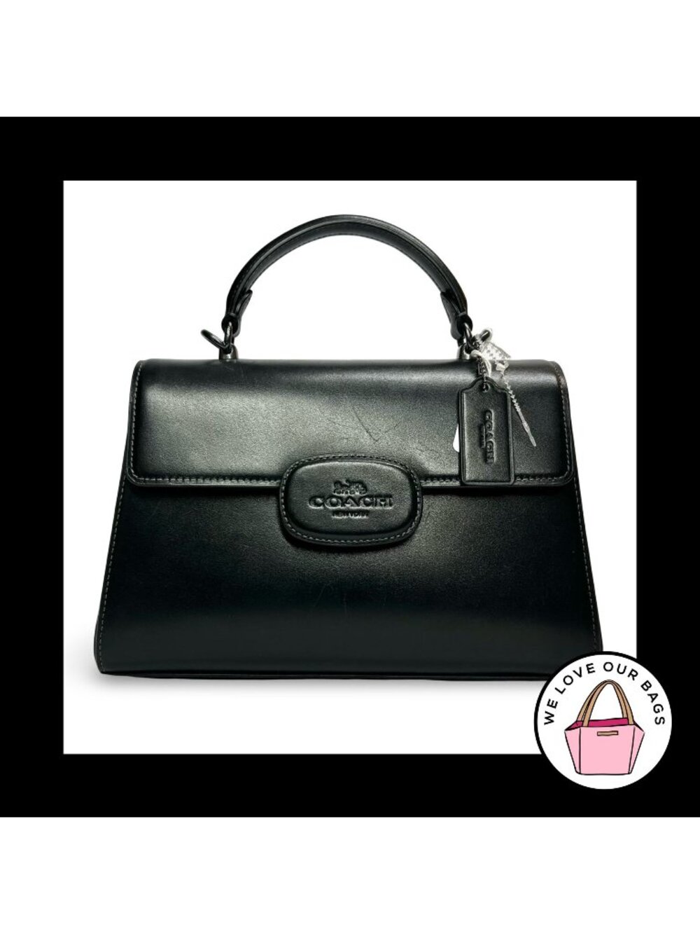 COACH ELIZA Top Handle Bag Satchel Black Smooth Leather Gunmetal CT852